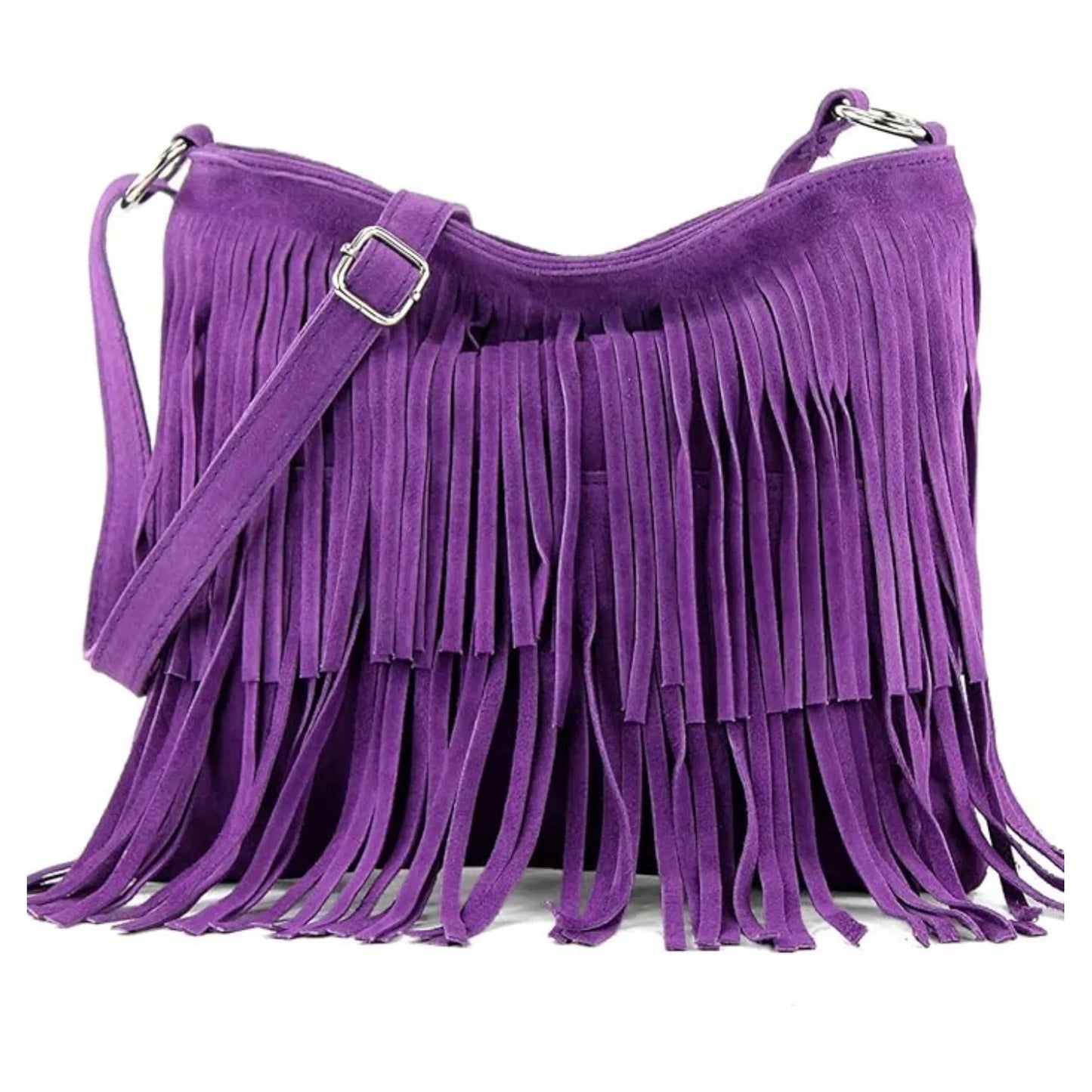 Real Suede Soft Leather Tassel Crossbody Bag