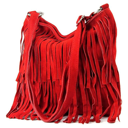 Real Suede Soft Leather Tassel Crossbody Bag
