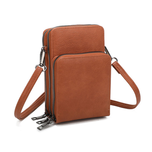 Three Zipped Compartments Cellphone Phone Case Bag Withe Long Strap 10 Colors