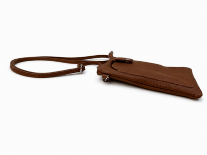 Genuine Leather Crossbody Phone Bag – Chestnut Brown