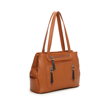 Triple Zipped Top Shoulder Bag