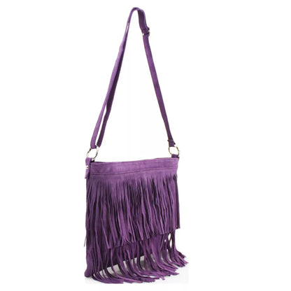 Real Suede Small Soft Leather Tassel Fringed Crossbody Bag