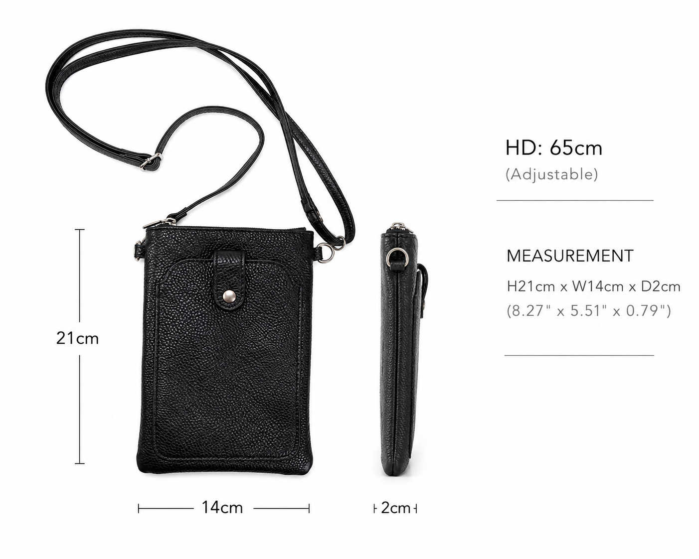 Genuine Leather Crossbody Phone Bag – Black