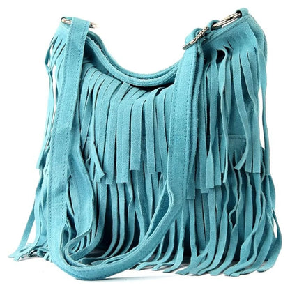 Real Suede Soft Leather Tassel Crossbody Bag