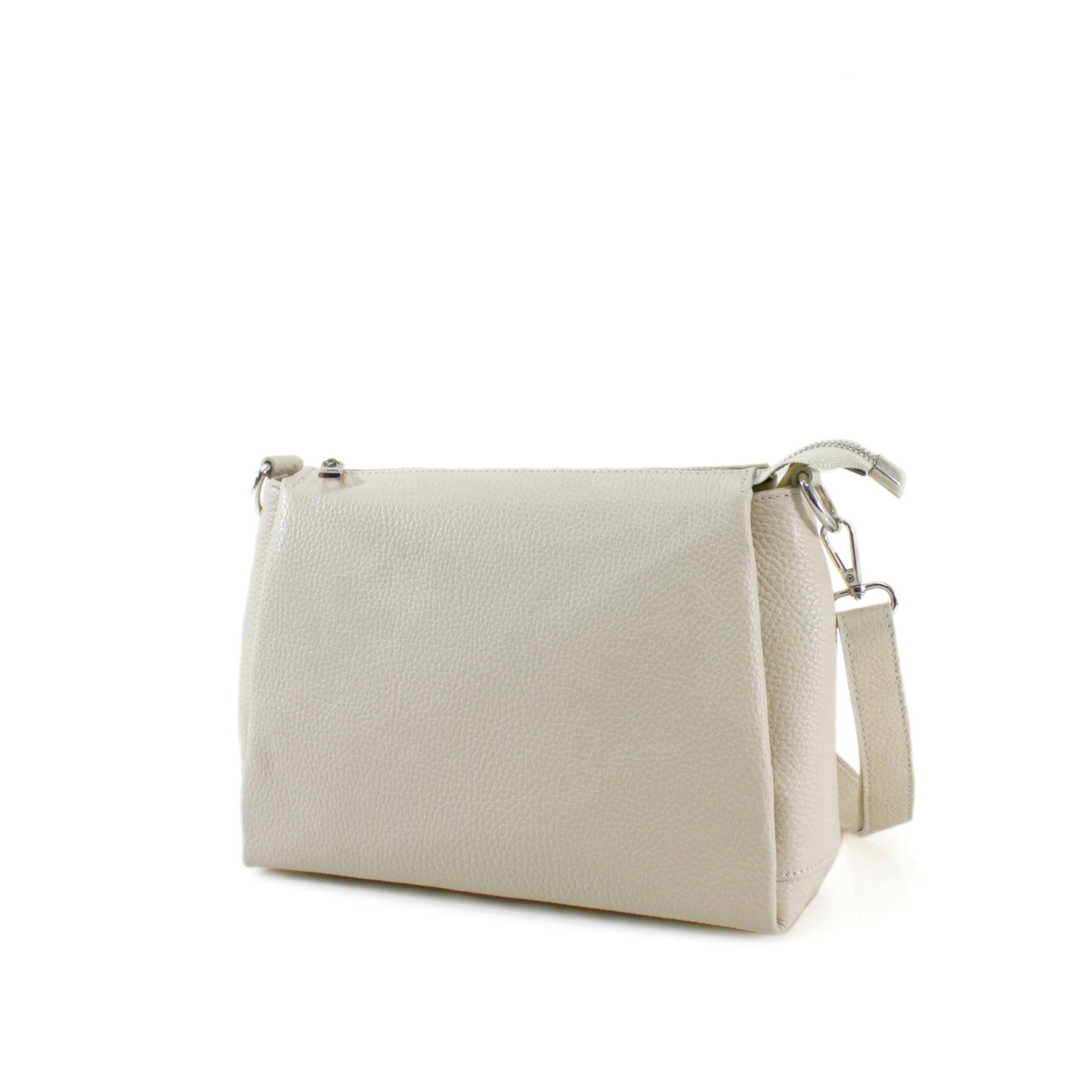 Genuine Leather Triple Compartment Shoulder Bag – Beige