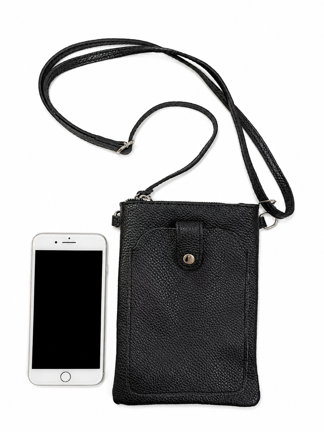 Genuine Leather Crossbody Phone Bag – Black