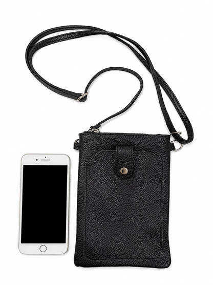 Genuine Leather Crossbody Phone Bag – Black
