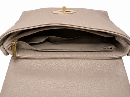 Genuine Leather Crossbody Bag - Taupe