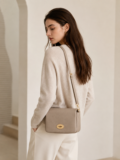 Genuine Leather Crossbody Bag - Taupe