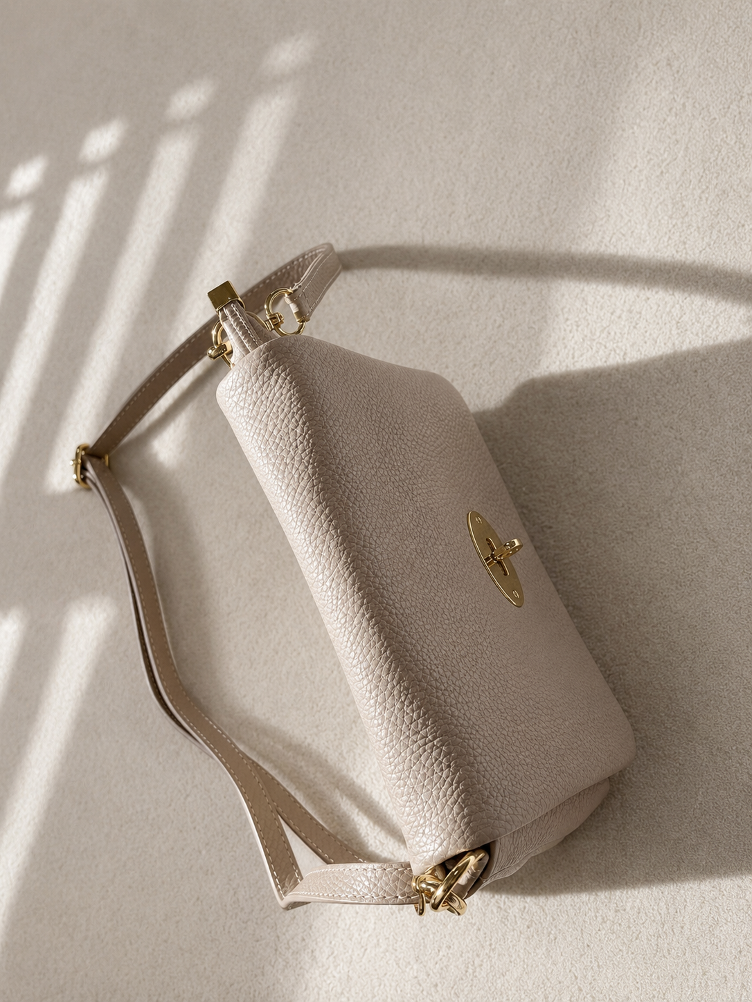 Genuine Leather Crossbody Bag - Taupe
