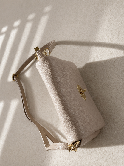Genuine Leather Crossbody Bag - Taupe