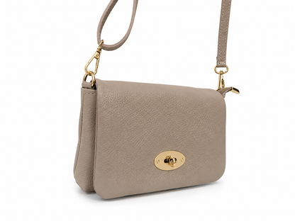 Genuine Leather Crossbody Bag - Taupe