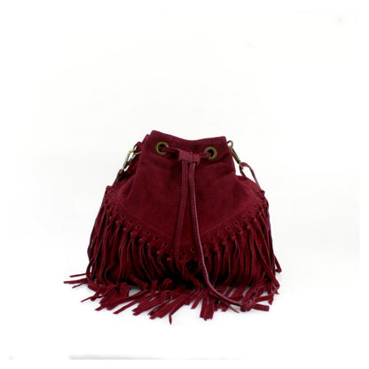 Real Suede Leather Bucket Bag